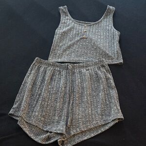 Gray Ribbed Women's Pajama Set